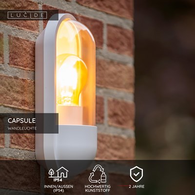 Lucide CAPSULE - Wandleuchte Innen/Außen - 1xE27 - IP54 - Weiß